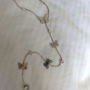 Elegant Butterfly Y-necklace with Silver Tone and Black Accents